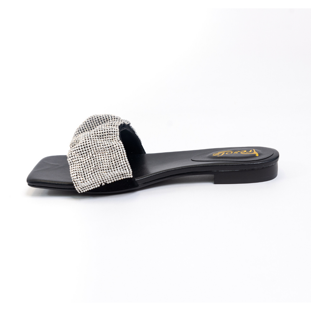 Dasia Women's Sandals - Glitter Foot Strap - Open Toe - Flat Heel