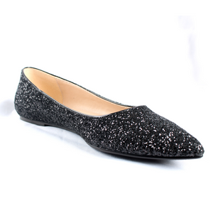 
                  
                    Load image into Gallery viewer, black sparkle flat Patricia flat shoe large size
                  
                