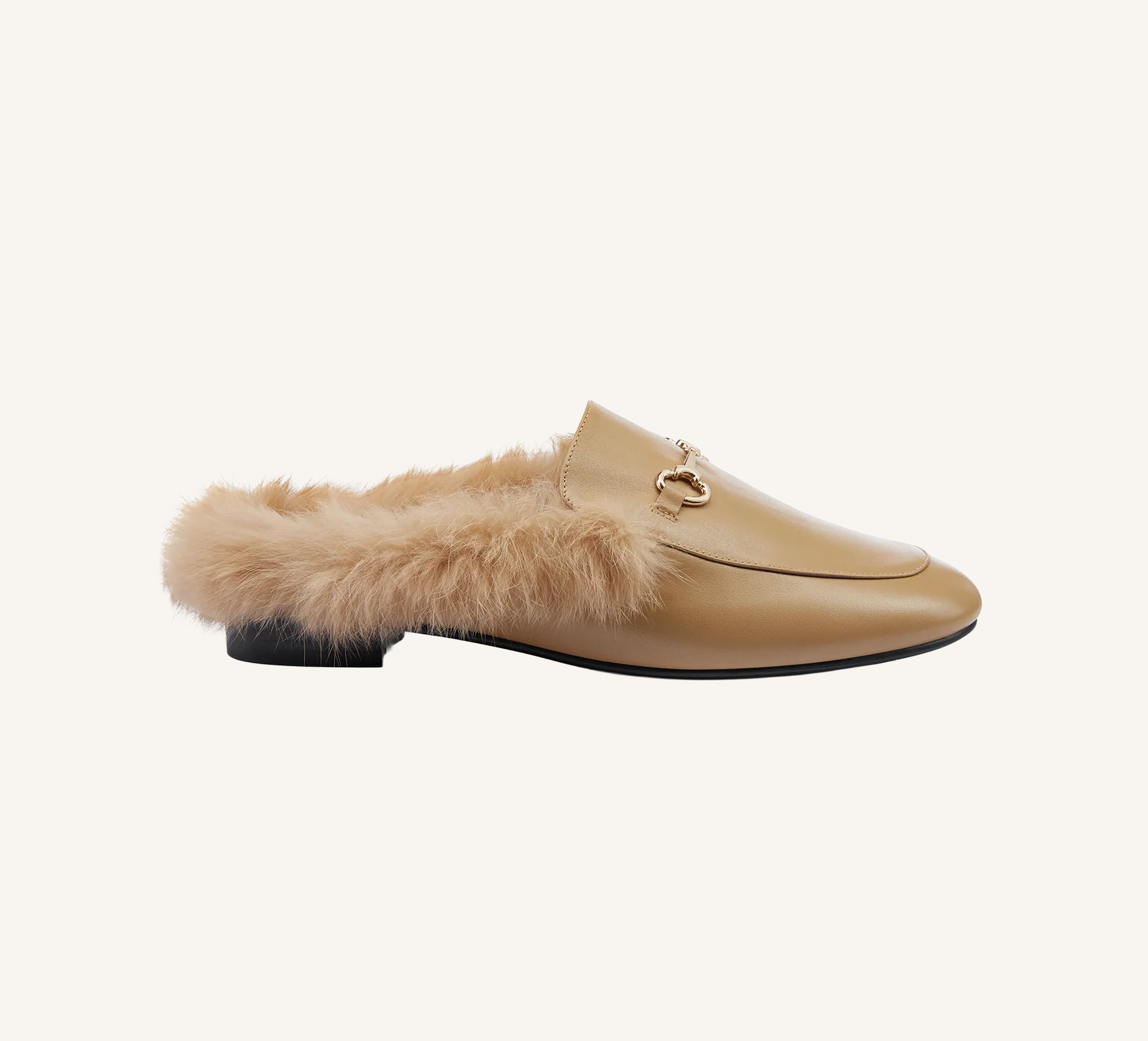 Hillary Women's Mules - Fur Trim - Leather - Flat Heel
