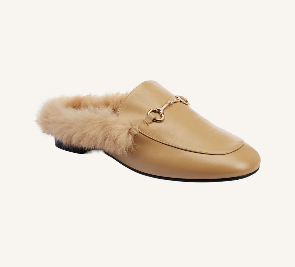 Hillary Women's Mules - Fur Trim - Leather - Flat Heel
