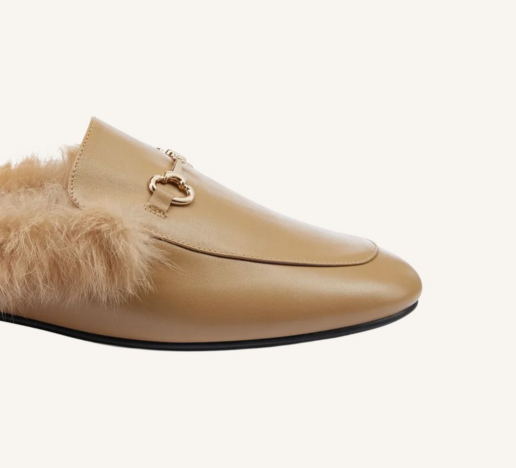 Hillary Women's Mules - Fur Trim - Leather - Flat Heel
