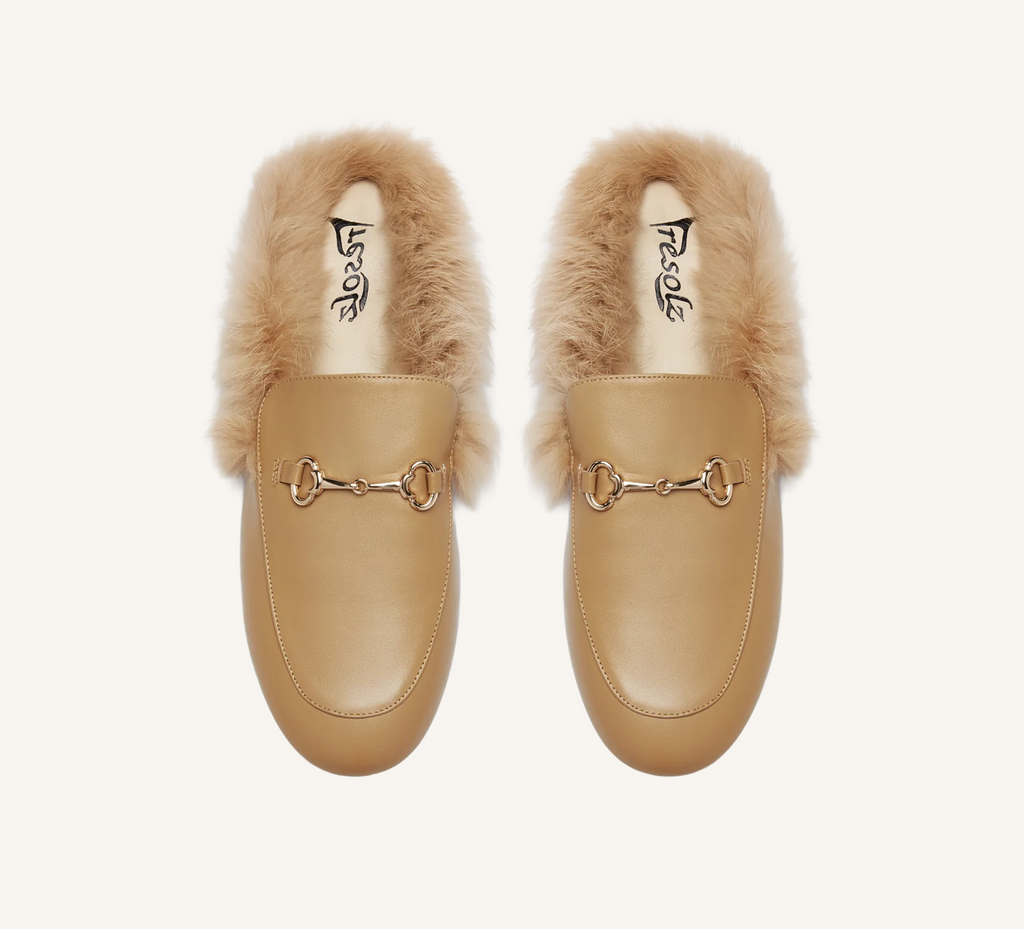Hillary Women's Mules - Fur Trim - Leather - Flat Heel