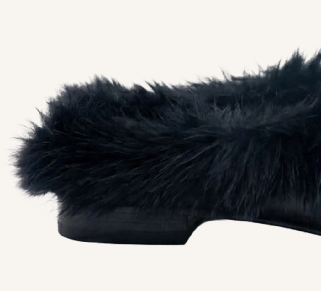 Hillary Women's Mules - Fur Trim - Leather - Flat Heel