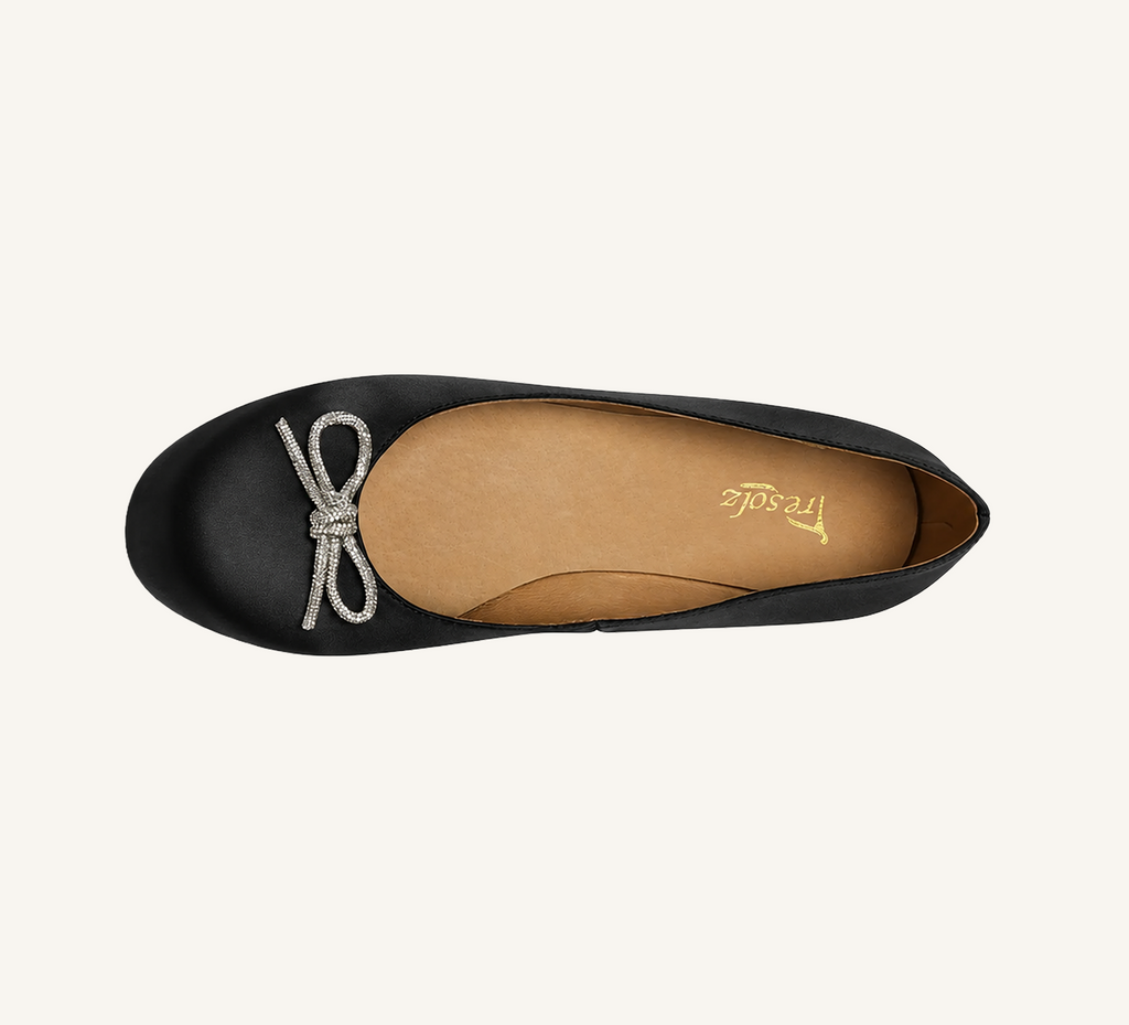 Sonia Women’s Ballerina - Bow Accent - Flats - Satin