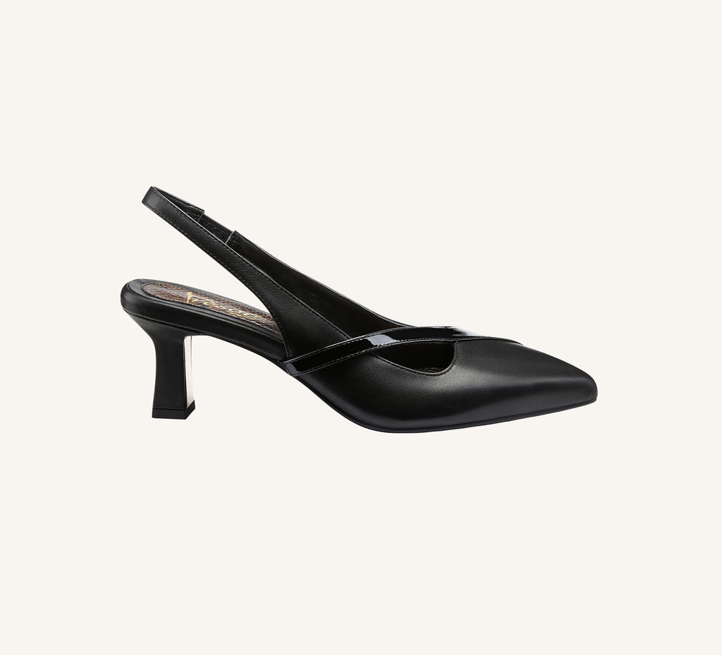 Gladys Premium Slingback Full Grain Leather 2.75" Gold Heel Standard and Wide