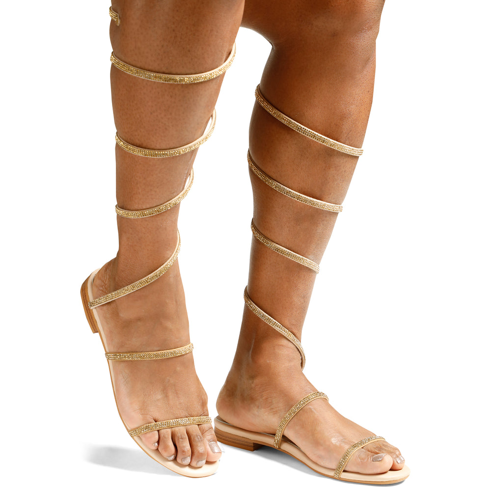 
                  
                    Load image into Gallery viewer, Julian Women’s Sandals - Spiral Ankle Strap – Flat Heel – Open Toe
                  
                