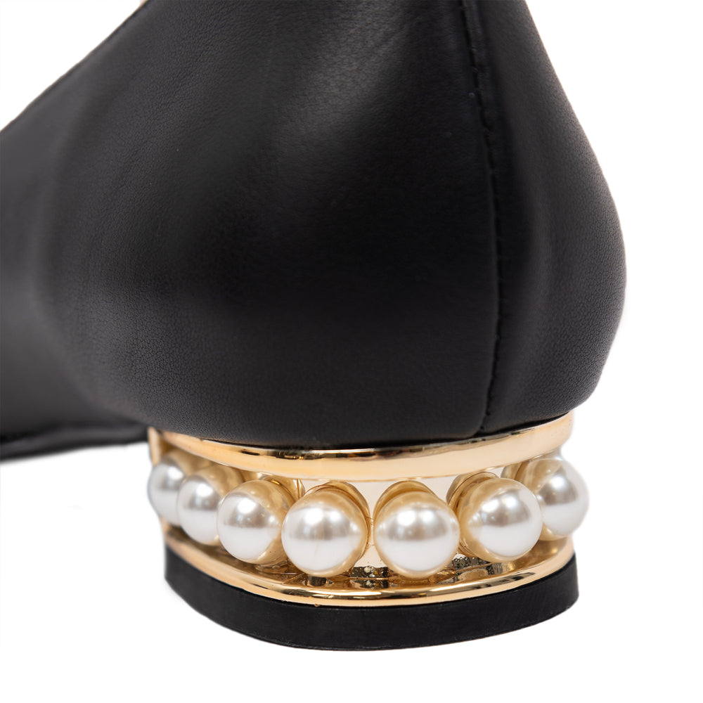
                  
                    Load image into Gallery viewer, Soleil Women’s Flats - Faux Pearl Accent - 1&amp;quot; Heel - Gold Trim
                  
                
