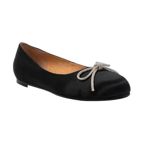 Sonia Women’s Ballerina - Bow Accent - Flats - Satin