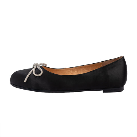 Sonia Women’s Ballerina - Bow Accent - Flats - Satin