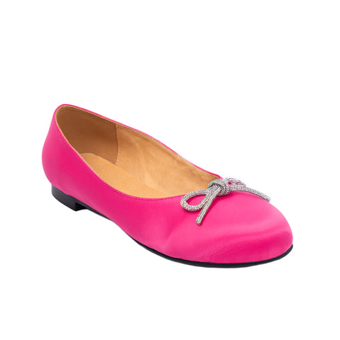 Sonia Women’s Ballerina - Bow Accent - Flats - Satin