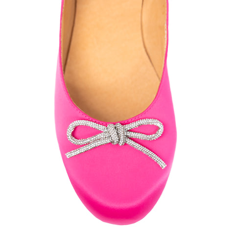 Sonia Women’s Ballerina - Bow Accent - Flats - Satin