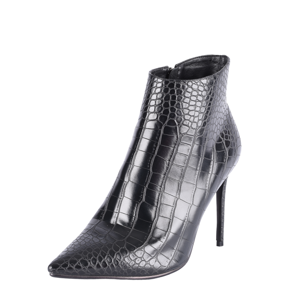 
                  
                    Load image into Gallery viewer, big size black Christine snakeskin booties  front 
                  
                