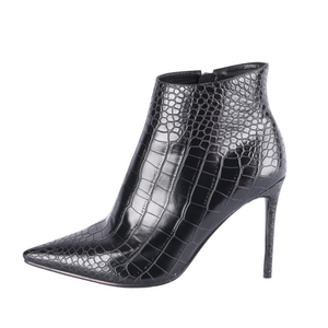 
                  
                    Load image into Gallery viewer, big size black Christine snakeskin booties  
                  
                