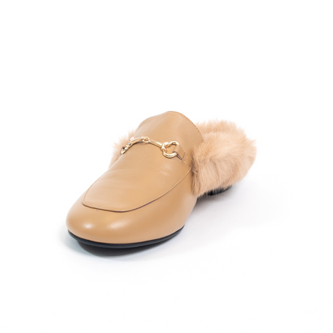 Hillary Women's Mules - Fur Trim - Leather - Flat Heel