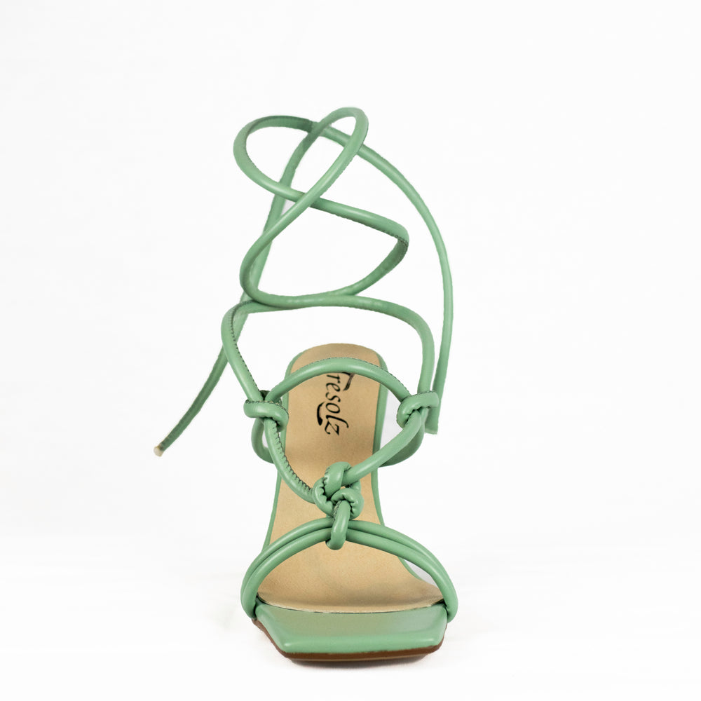 
                  
                    Load image into Gallery viewer, Strappy Heeled Sandal in Light Green for Large Feet
                  
                