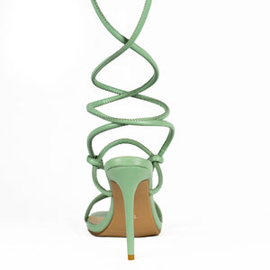 
                  
                    Load image into Gallery viewer, Strappy Heeled Sandal in Light Green for Women with Large Feet 4in Heel
                  
                
