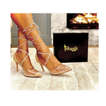 foot model wearing 4inch clear strappy heels in size 12