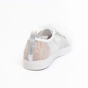 
                  
                    Load image into Gallery viewer, Hopey Women’s Bridal Sneaker - Rhinestone Accents - Wide Width - Sheer Lace Panelling
                  
                