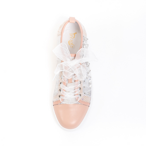 
                  
                    Load image into Gallery viewer, Hopey Women’s Bridal Sneaker - Rhinestone Accents - Wide Width - Sheer Lace Panelling
                  
                