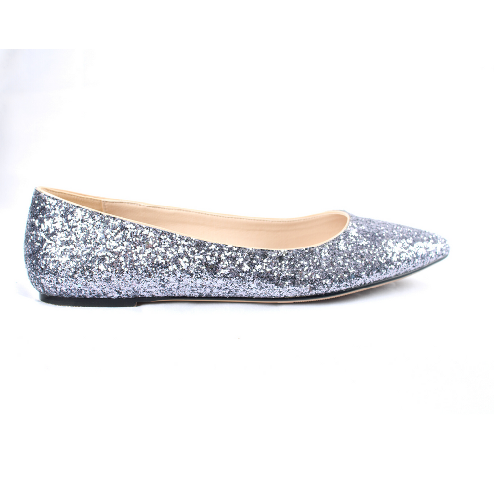 
                  
                    Load image into Gallery viewer, silver sparkle flat Patricia flat shoe large size
                  
                
