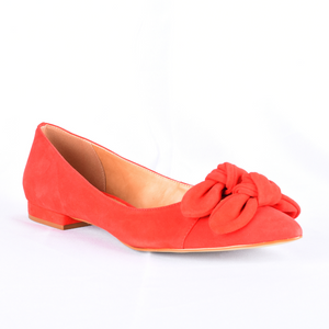 
                  
                    Load image into Gallery viewer, red flat shoe with bow Poppy  front and side view
                  
                