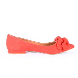 
                  
                    Load image into Gallery viewer, red flat shoe with bow Poppy side view
                  
                