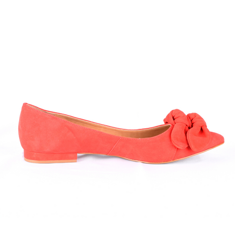 Poppy Women's Flats - Red - Bow Accent - Flat Heel