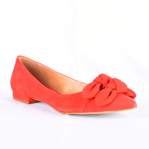 Poppy Women's Flats - Red - Bow Accent - Flat Heel