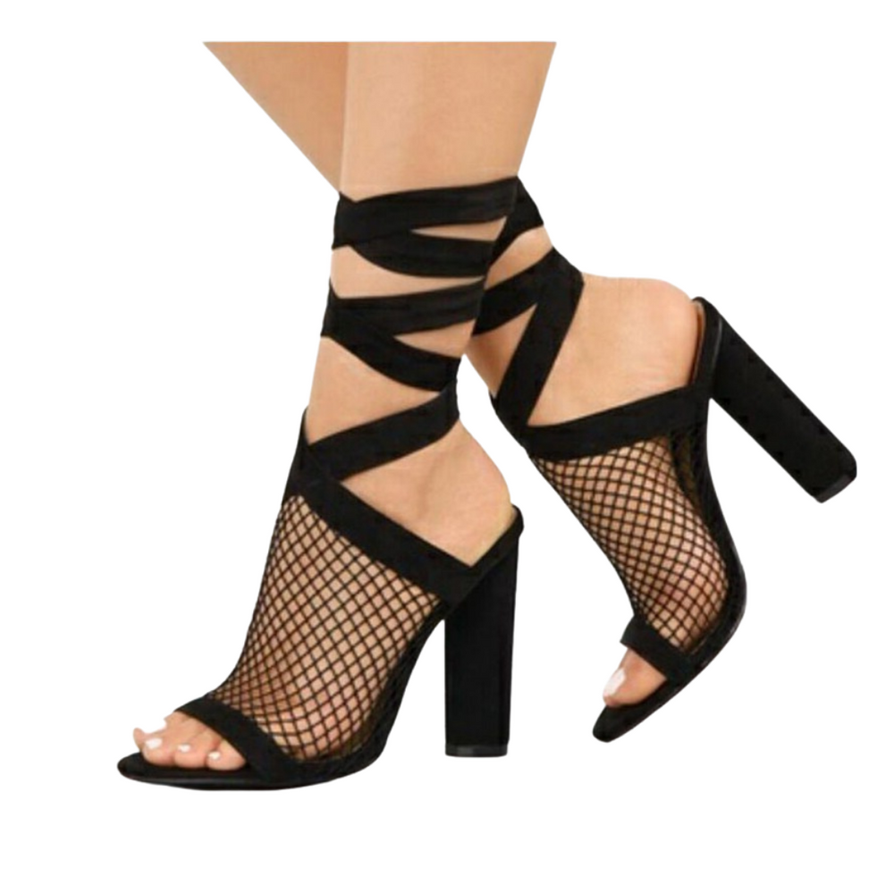 cute large size shoes Nicole  mesh with straps in black