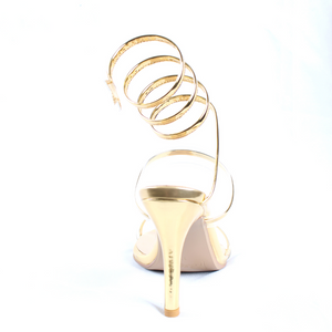 
                  
                    Load image into Gallery viewer, Winne heel gold size 15 back view 4 inch heel
                  
                
